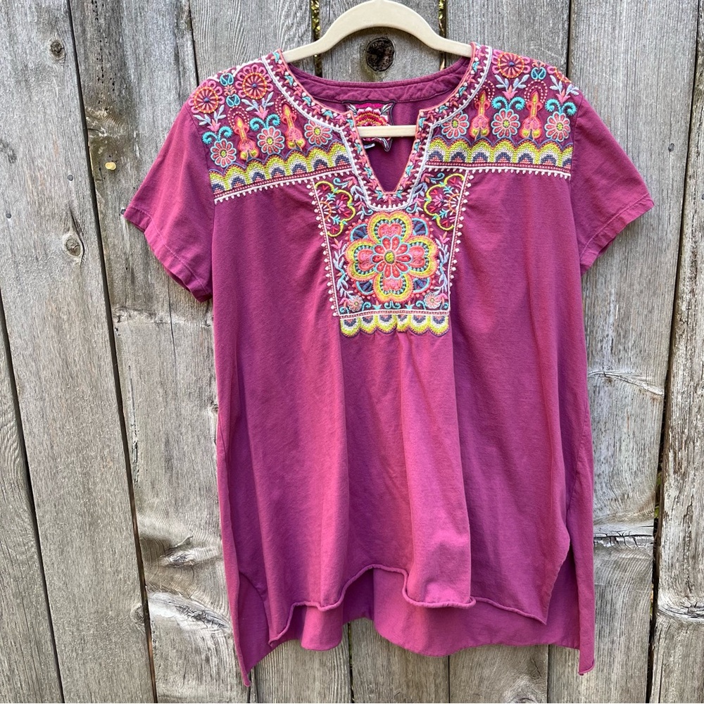 Johnny Was Magenta Embroidered Blouse
